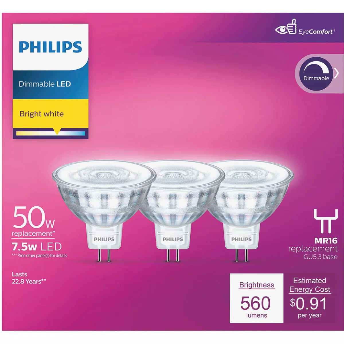 Philips Classic Glass 50W Equivalent Bright White MR16 GU5.3 LED Floodlight Light Bulb (3-Pack) - photo 2