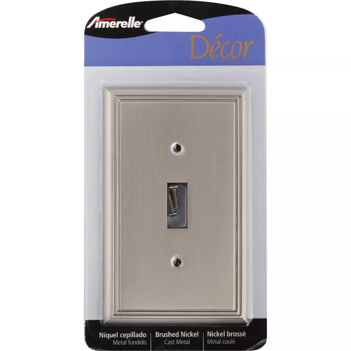 Amerelle Metro Line 1-Gang Cast Metal Toggle Switch Wall Plate, Brushed Nickel - photo 2