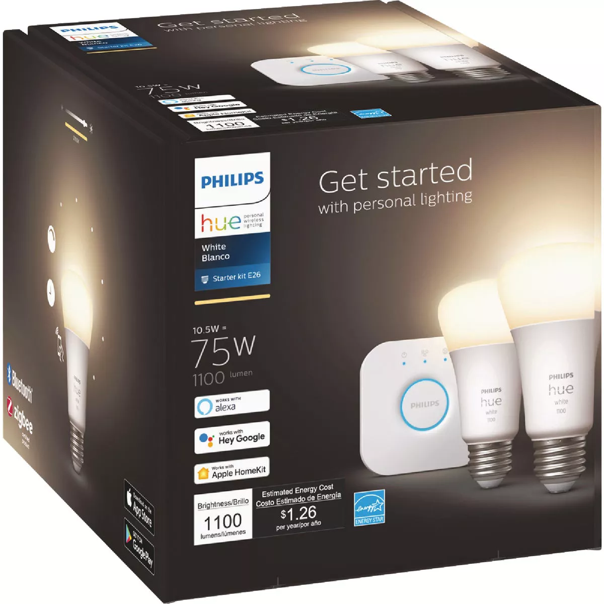 Philips Hue 2-Bulb 75W Equivalent Cool White A19 Medium Dimmable LED Light Bulb Starter Kit - photo 2