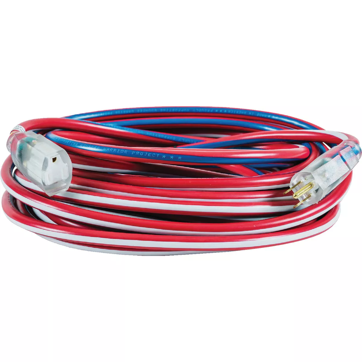Southwire Wounded Warrior Project 25 Ft. 12/3 Indoor/Outdoor Red, White, & Blue Striped Patriotic Extension Cord
