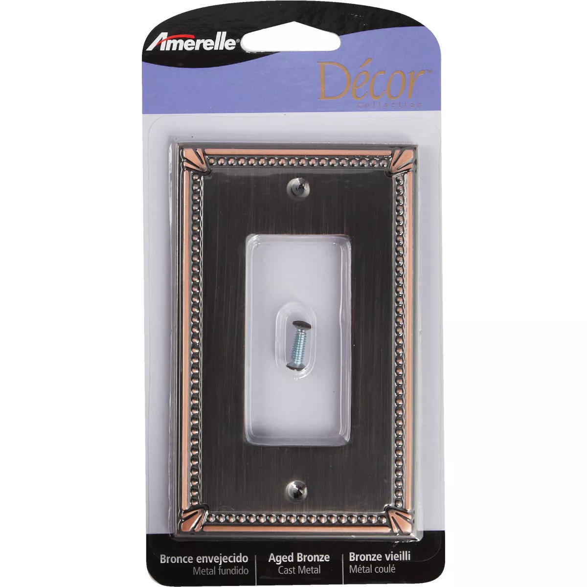 Amerelle Imperial 1-Gang Bead Cast Metal Rocker Decorator Wall Plate, Aged Bronze - photo 2