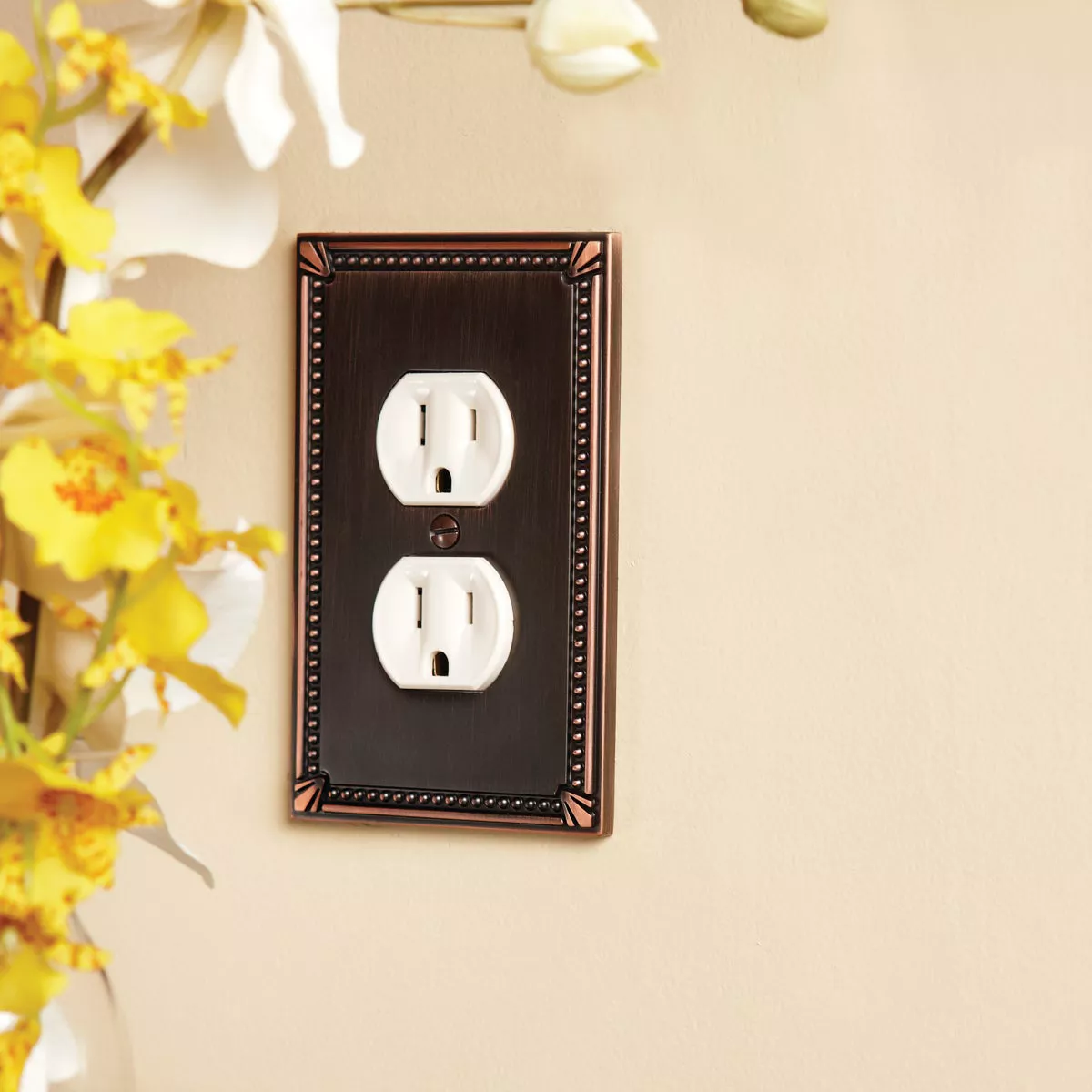 Amerelle Imperial Bead 1-Gang Cast Metal Outlet Wall Plate, Aged Bronze - photo 4