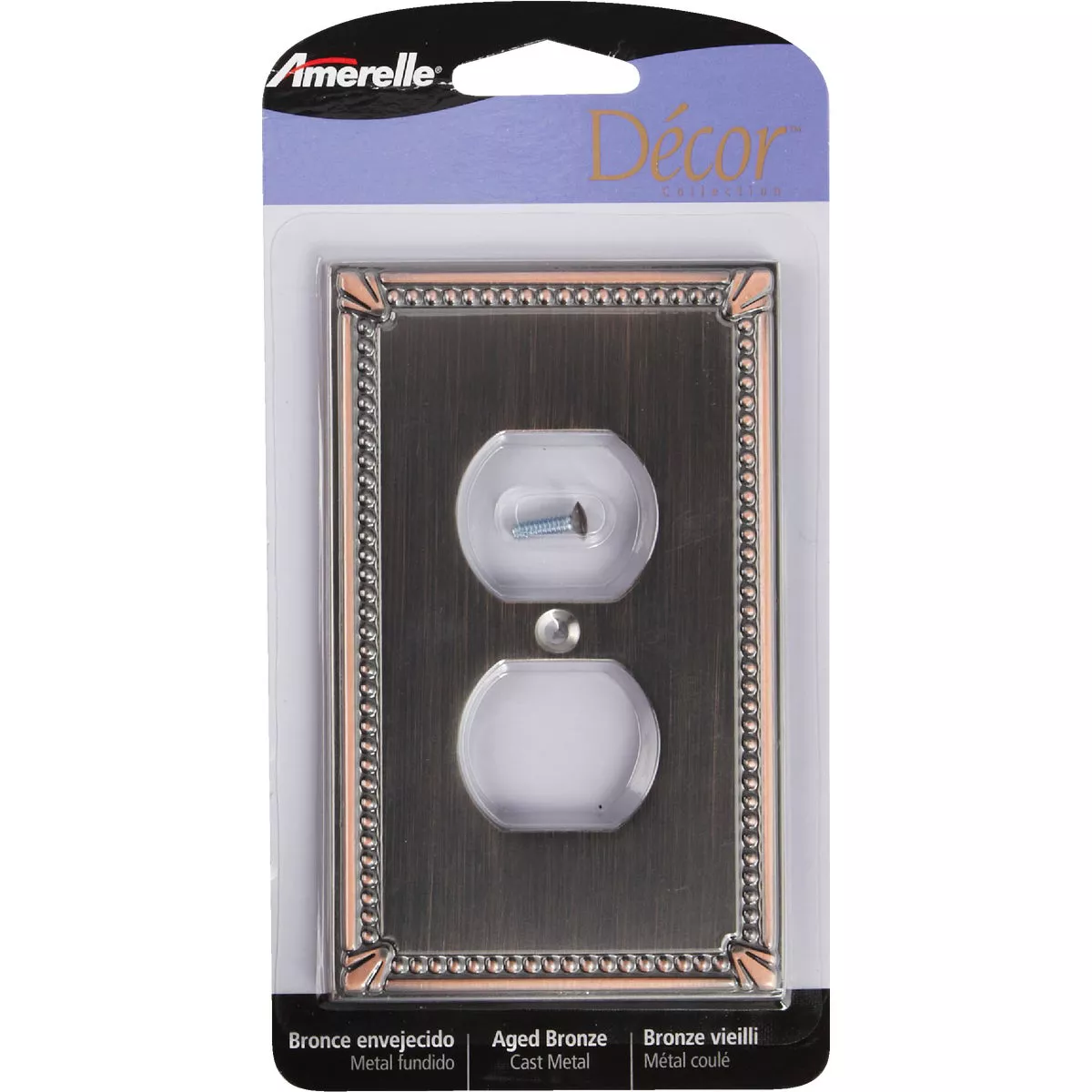 Amerelle Imperial Bead 1-Gang Cast Metal Outlet Wall Plate, Aged Bronze - photo 2