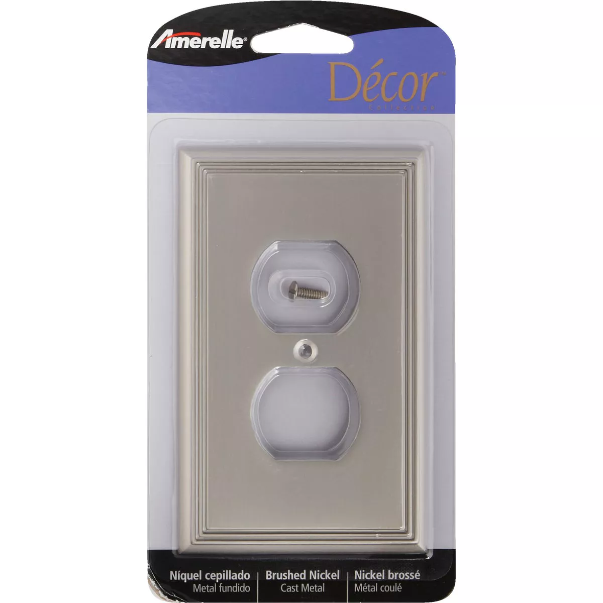 Amerelle Metro Line 1-Gang Cast Metal Outlet Wall Plate, Brushed Nickel - photo 2