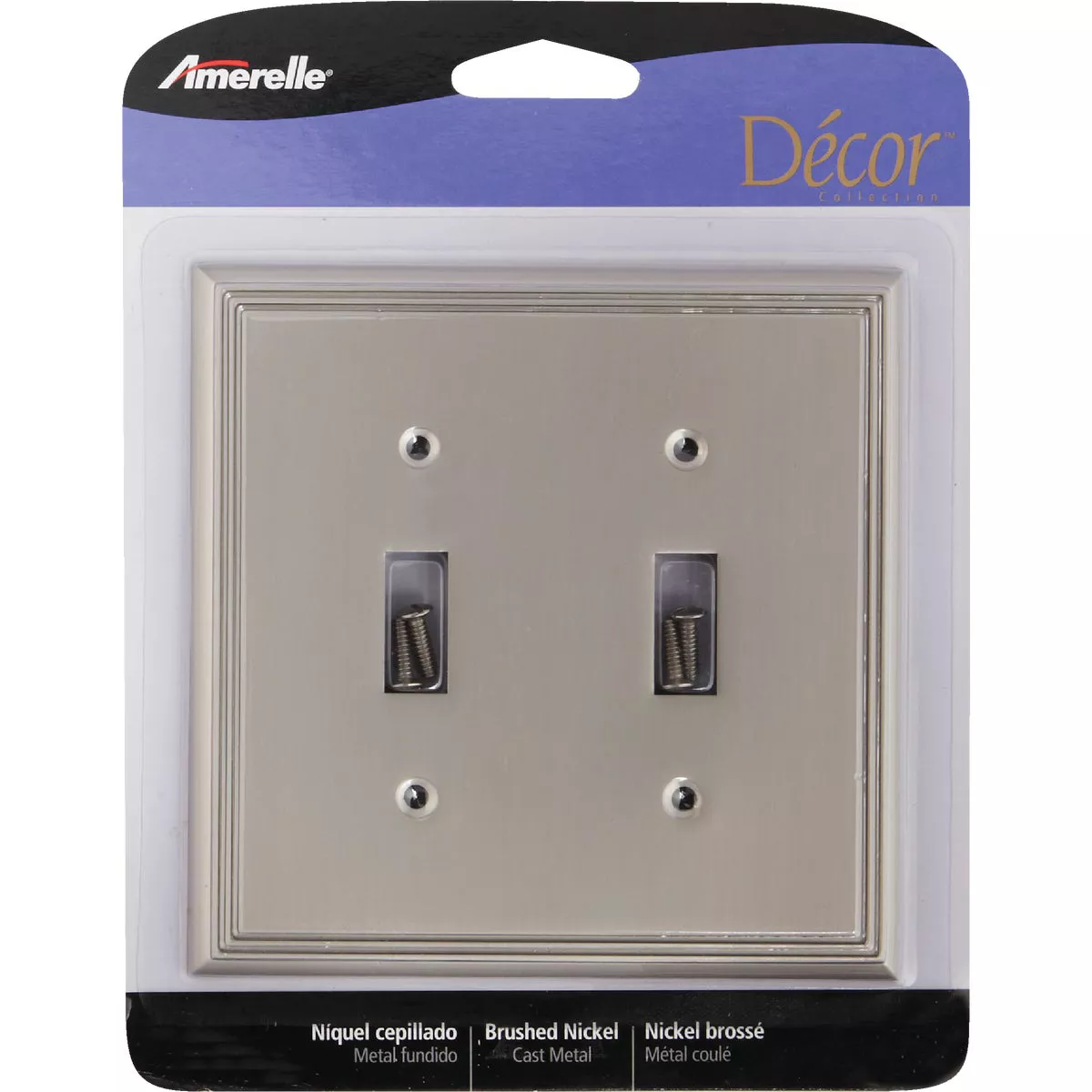 Amerelle Metro Line 2-Gang Cast Metal Toggle Switch Wall Plate, Brushed Nickel - photo 2