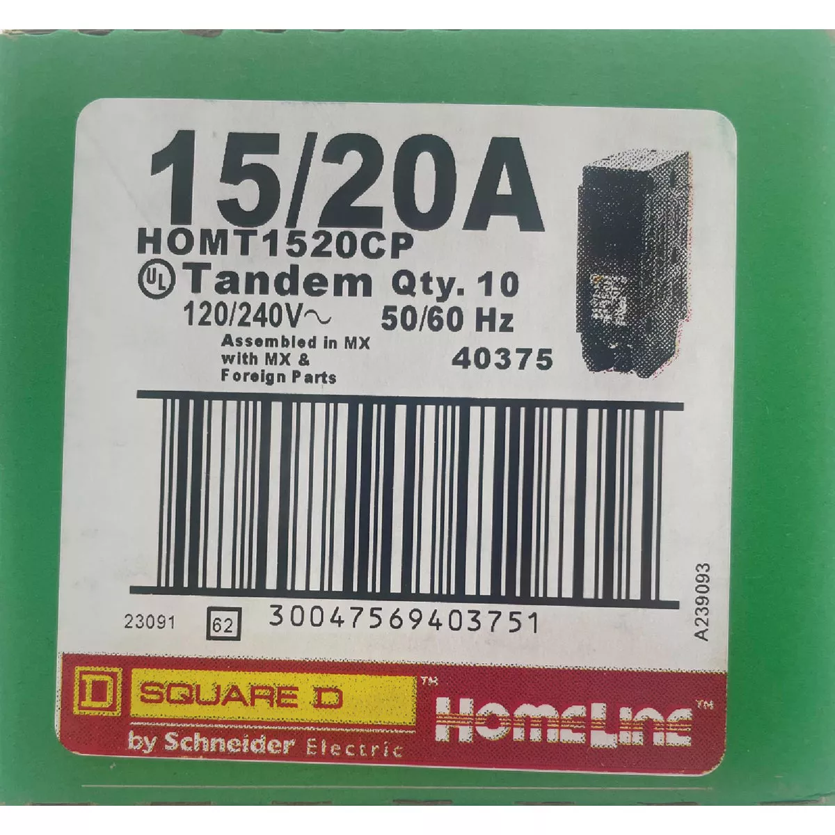 Square D Homeline 15A/20A Twin Single-Pole Standard Trip Tandem Circuit Breaker - photo 2