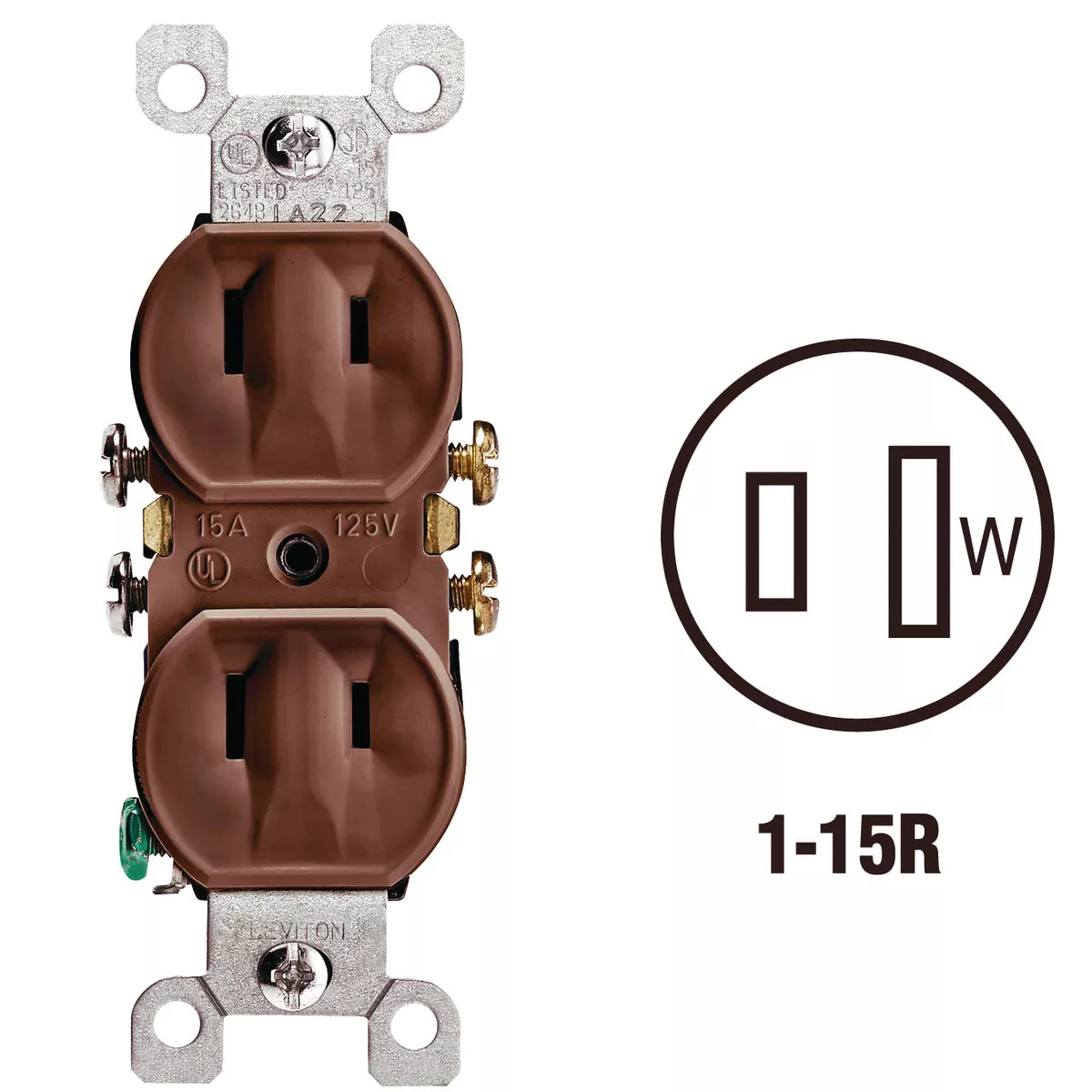 Leviton 15A Brown Residential Grade 1-15R Duplex Outlet