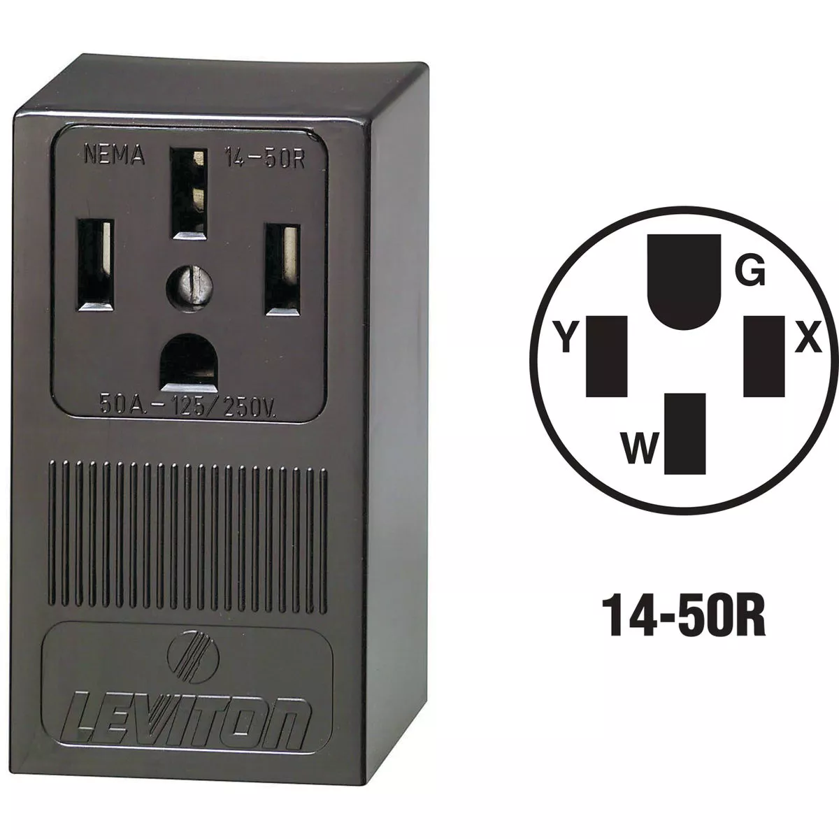 Leviton 50A Surface Mount Black 14-50R Grounding Range Power Outlet