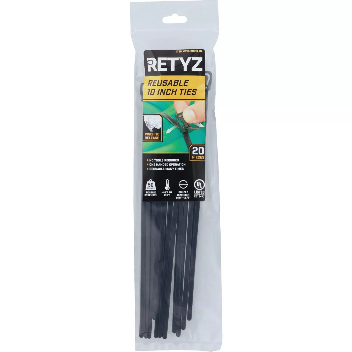 RETYZ EveryTie 10 In. Black Releasable Tie (20-Pack)