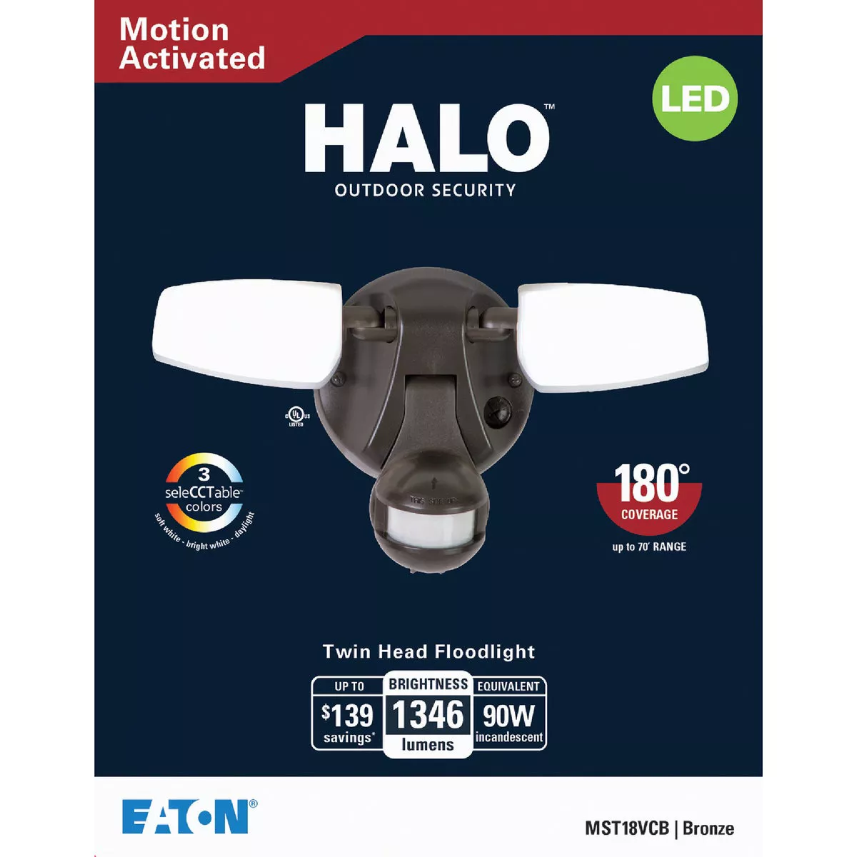 Halo Selectable Color Temperature Bronze Motion Sensing LED Twin Head Floodlight Fixture - photo 2