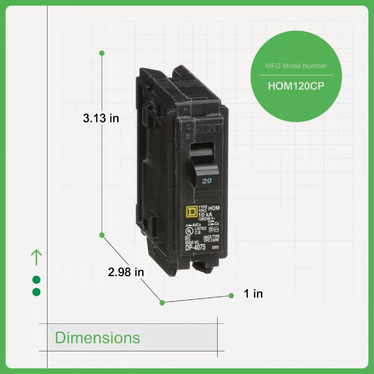 Square D Homeline 20A Single-Pole Standard Trip Circuit Breaker - photo 6