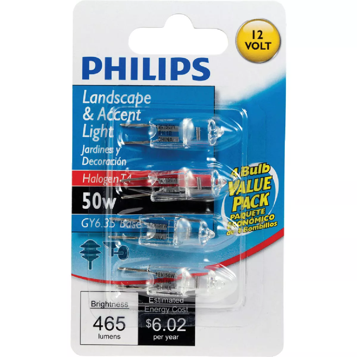 Philips 50W 12V Clear GY6.35 Base T4 Halogen Special Purpose Light Bulb (4-Pack) - photo 2