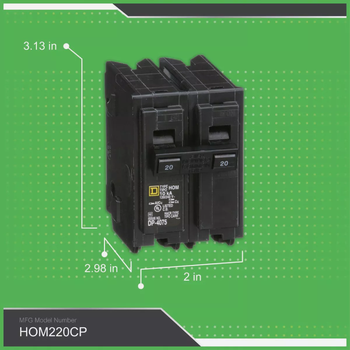 Square D Homeline 20A Double-Pole Standard Trip Circuit Breaker - photo 2
