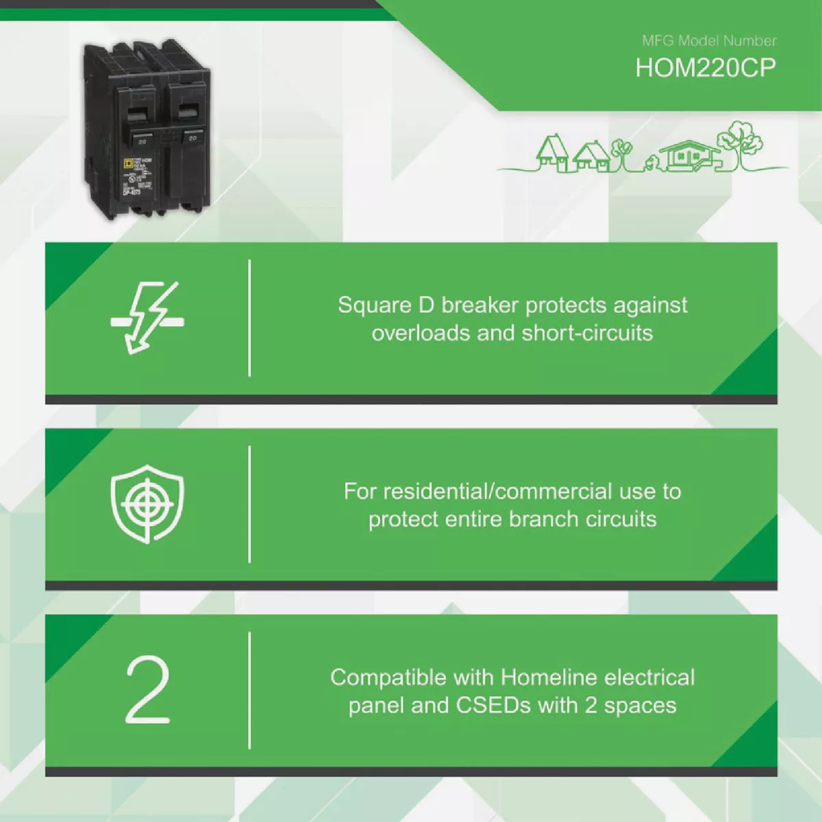 Square D Homeline 20A Double-Pole Standard Trip Circuit Breaker - photo 3