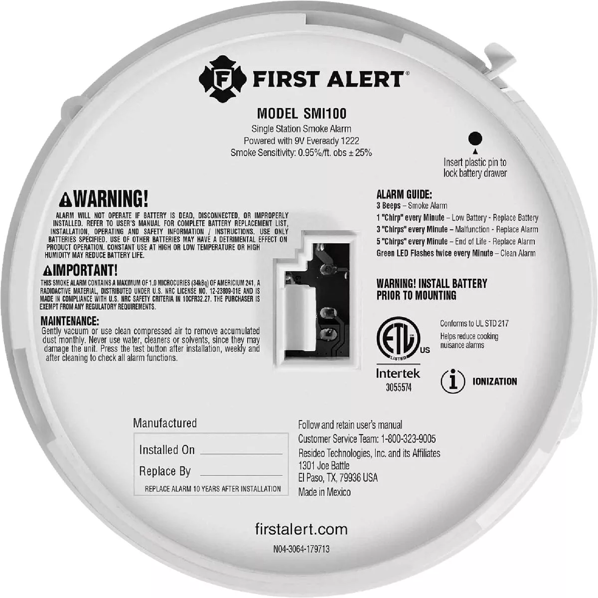 First Alert SMI100 Battery Powered Ionization Smoke Alarm - photo 6