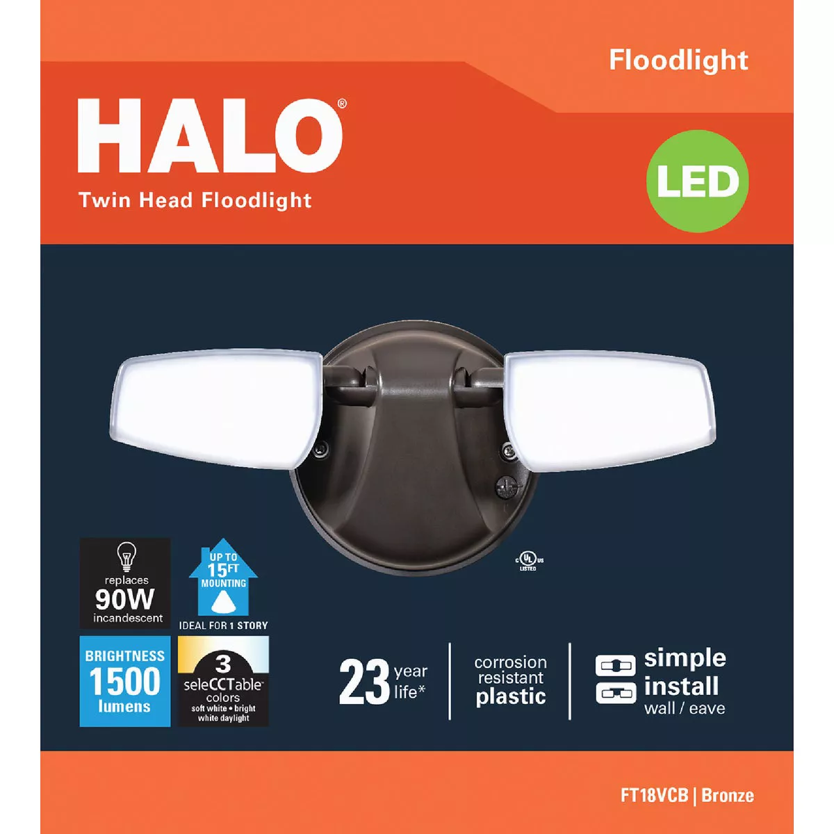 Halo Selectable Color Temperature Bronze LED Twin Head Floodlight Fixture - photo 2