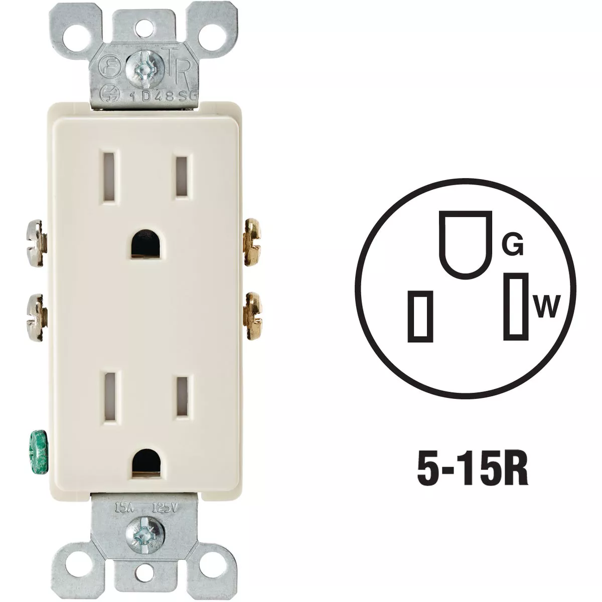 Leviton Decora 15A Light Almond Tamper Resistant 5-15R Duplex Outlet