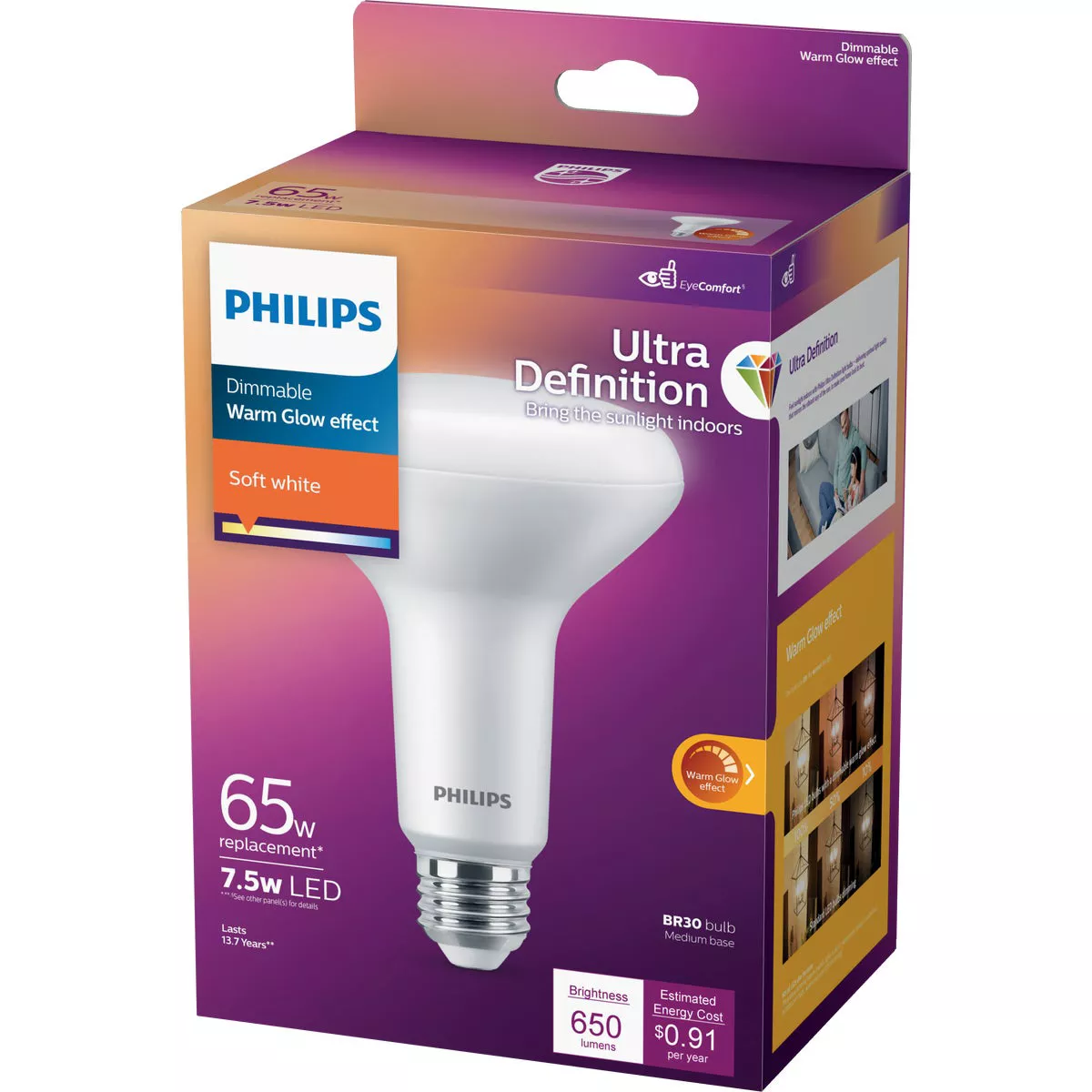 Philips Warm Glow Ultra Definition 65W Equivalent Soft White BR30 Medium Dimmable LED Floodlight Light Bulb - photo 4