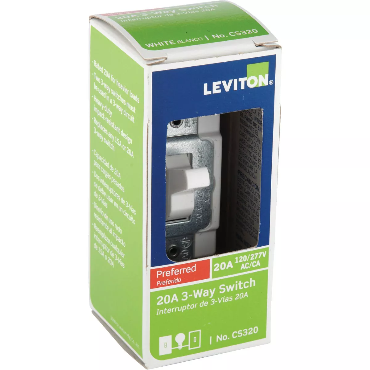 Leviton Toggle White 20A Grounding Quiet 3-Way Switch - photo 2