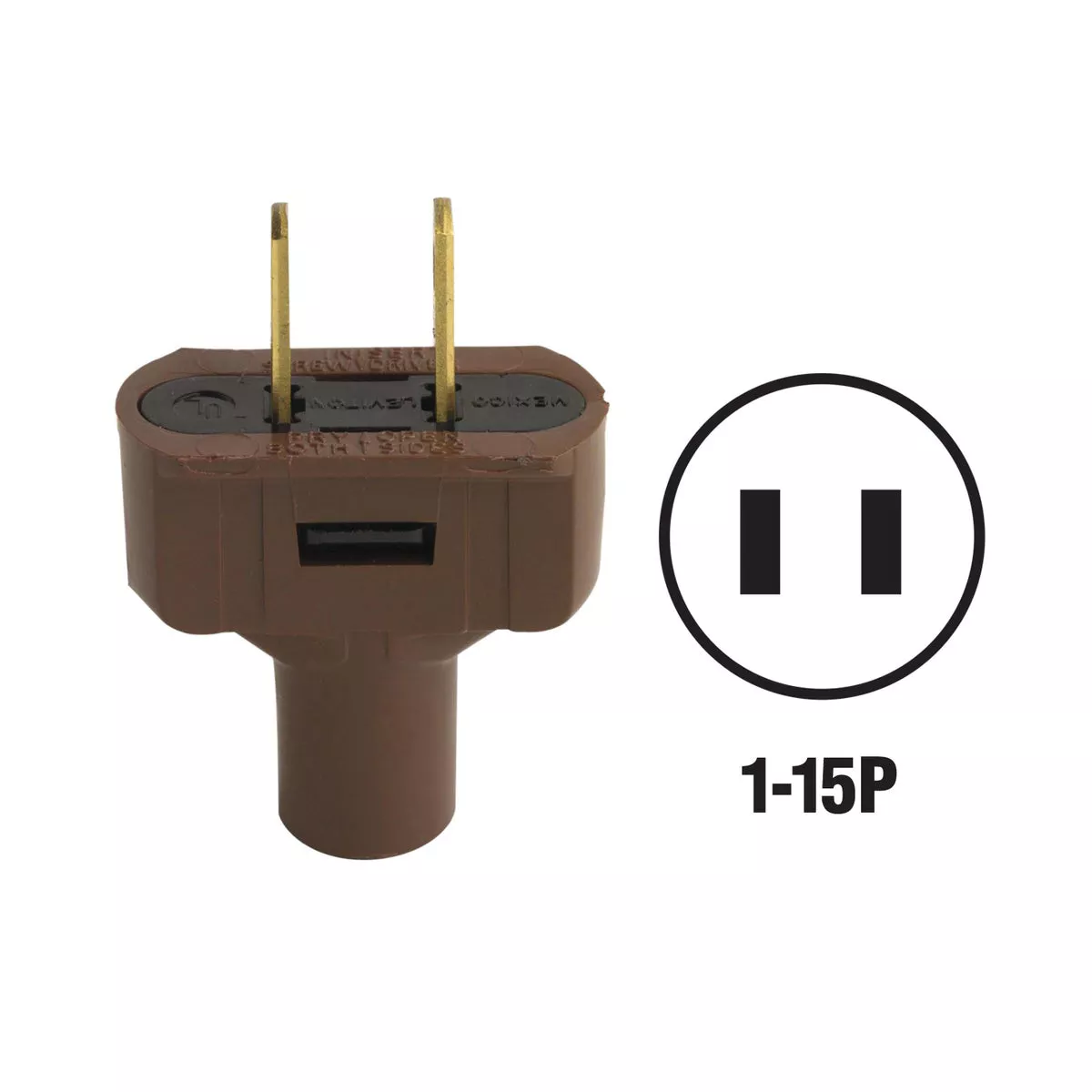 Leviton 15A 125V 2-Wire 2-Pole Vinyl Cord Plug, Brown