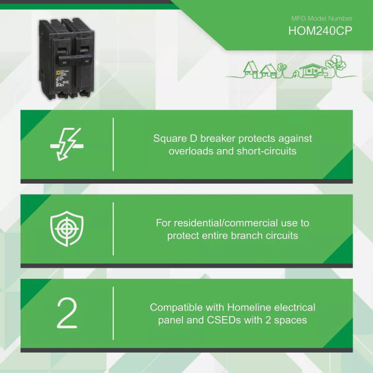 Square D Homeline 40A Double-Pole Standard Trip Circuit Breaker - photo 3