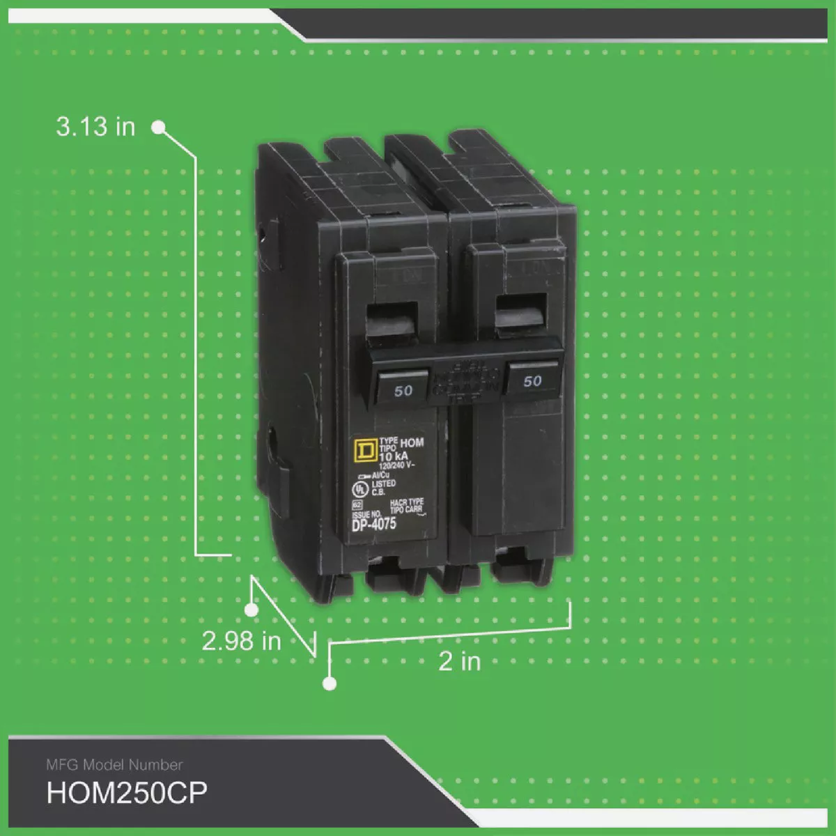 Square D Homeline 50A Double-Pole Standard Trip Circuit Breaker - photo 2
