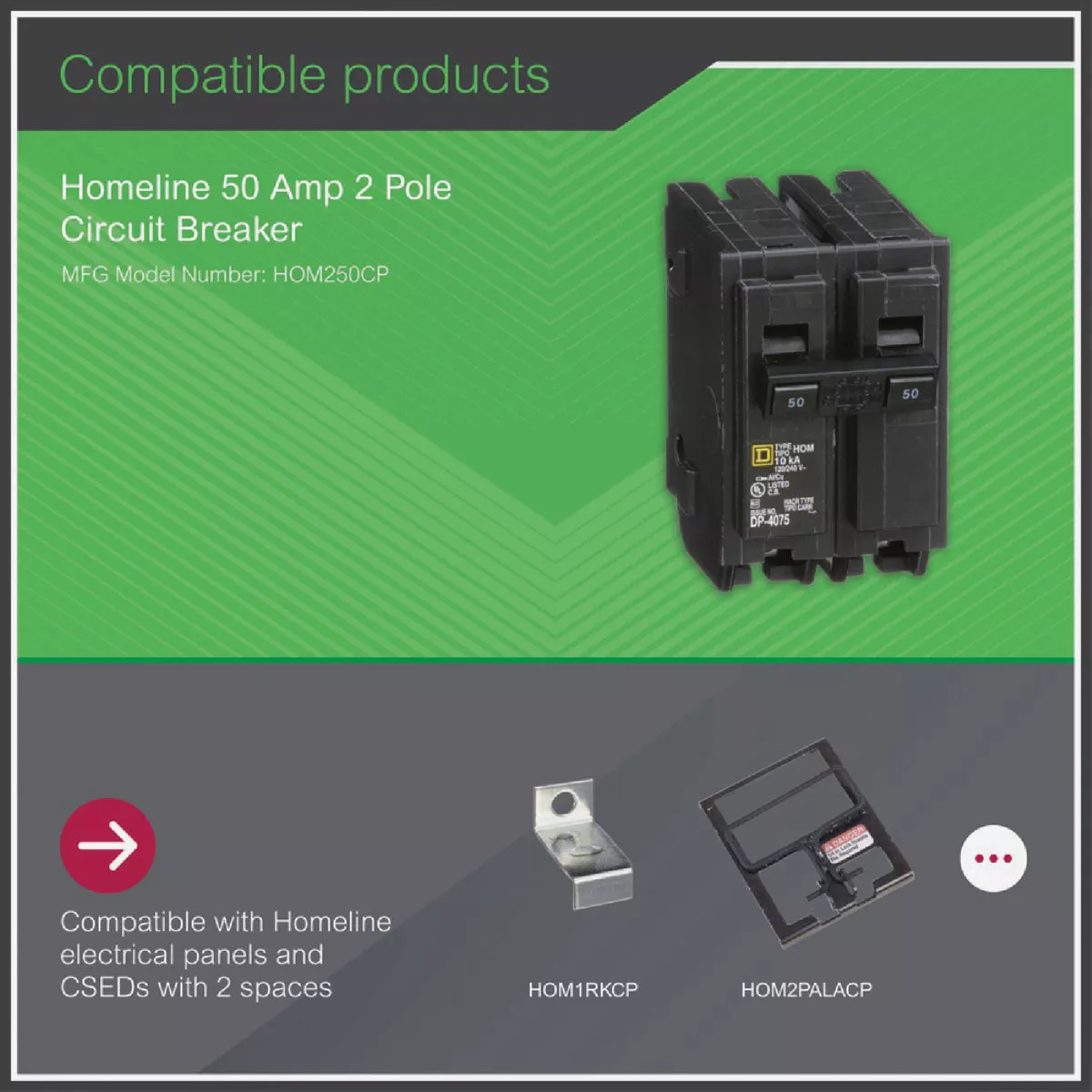 Square D Homeline 50A Double-Pole Standard Trip Circuit Breaker - photo 4