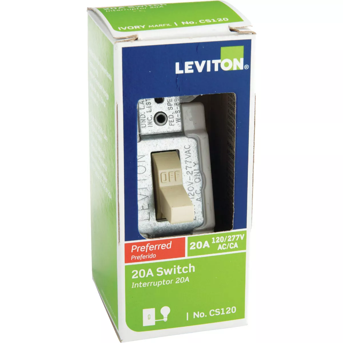 Leviton Commercial Grade 20 Amp Toggle Single Pole Switch, Ivory - photo 2