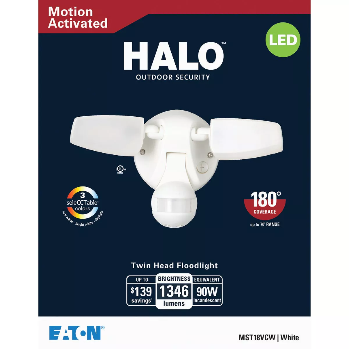 Halo Selectable Color Temperature White Motion Sensing LED Twin Head Floodlight Fixture - photo 2