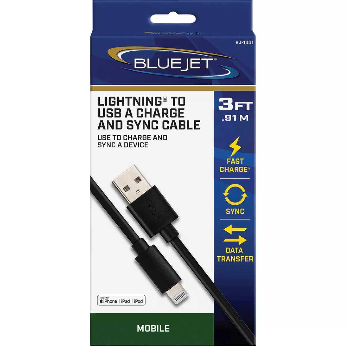 Blue Jet 3 Ft. Black Lightning to Type-A USB Charging & Sync Cable - photo 2