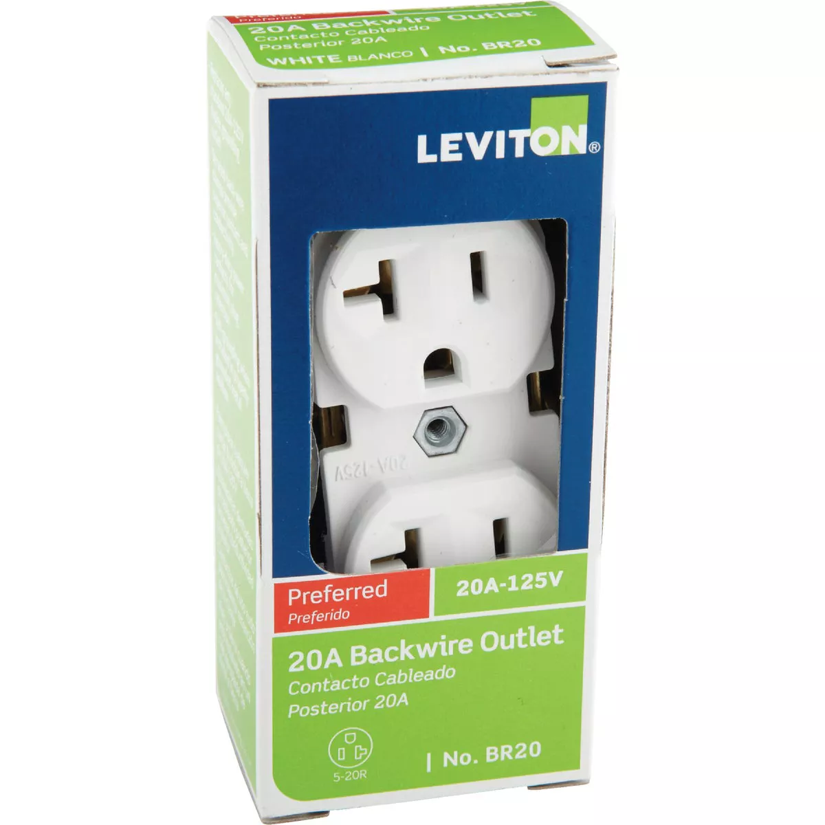 Leviton 20A White Shallow Commercial Grade 5-20R Duplex Outlet - photo 2