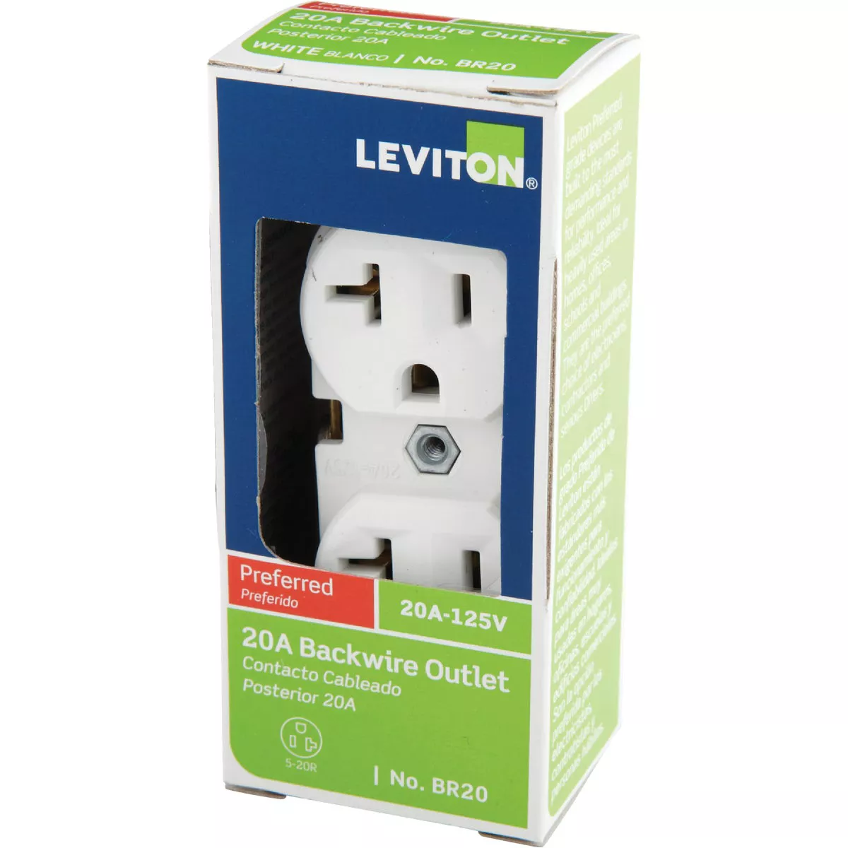 Leviton 20A White Shallow Commercial Grade 5-20R Duplex Outlet - photo 3