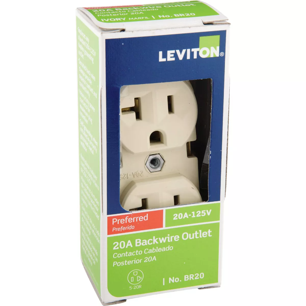 Leviton 20A Ivory Shallow Commercial Grade 5-20R Duplex Outlet - photo 2