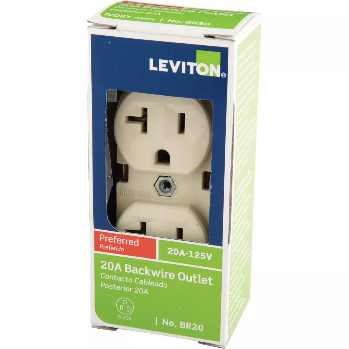 Leviton 20A Ivory Shallow Commercial Grade 5-20R Duplex Outlet - photo 3