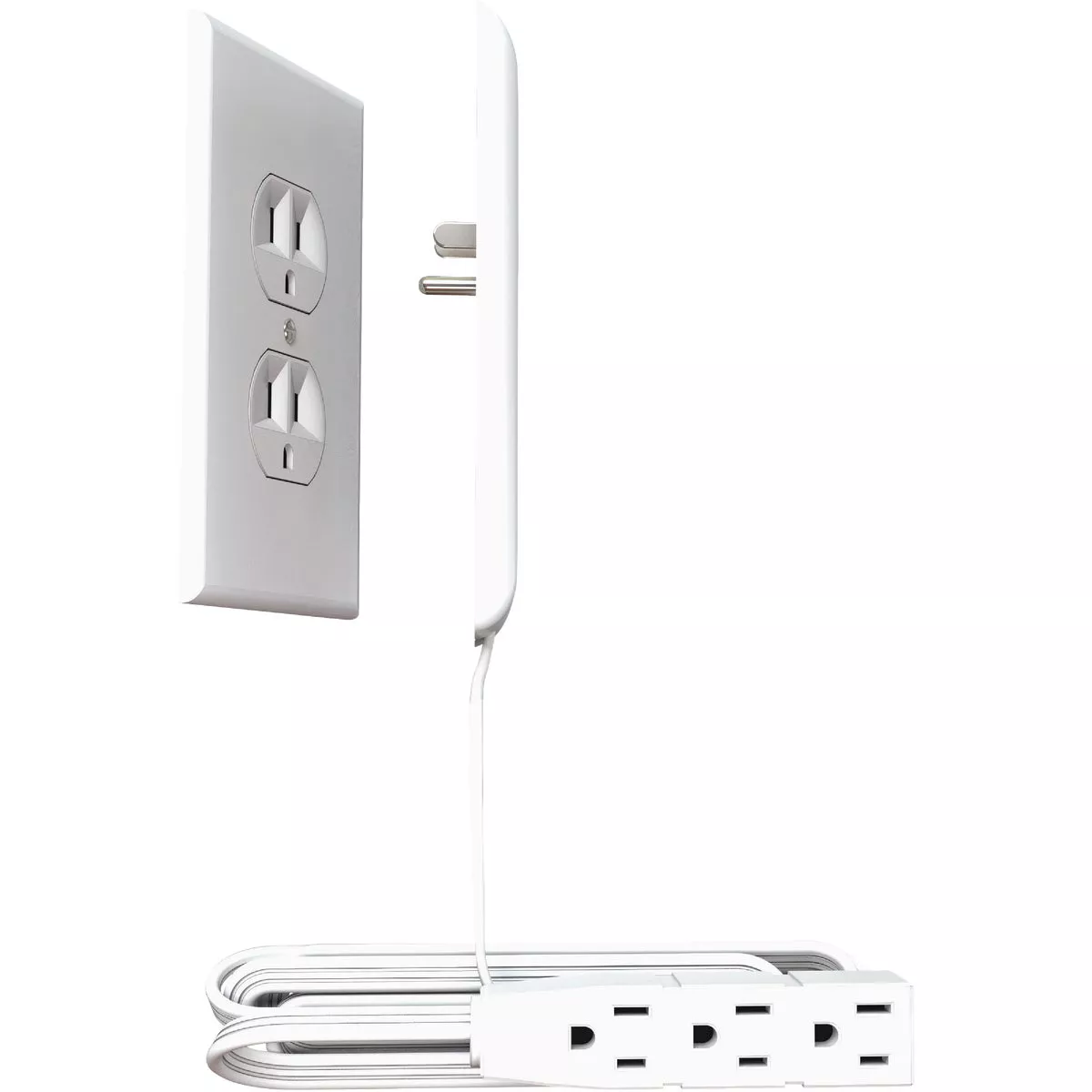 Sleek Socket 3-Outlet White Ultra-Thin Electrical Outlet Cover Power Strip with 8 Ft. Cord