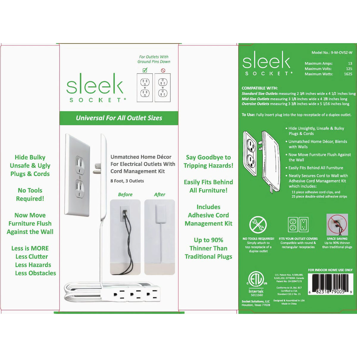 Sleek Socket 3Outlet White UltraThin Electrical Outlet Cover Power