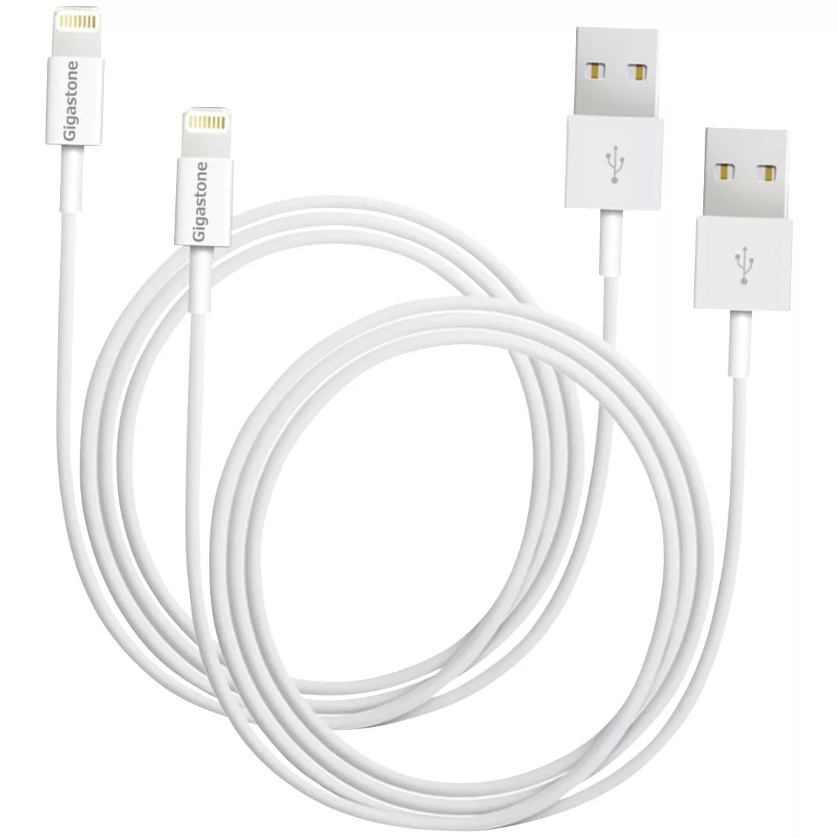 Gigastone 3 Ft. White USB-A to Lightning Charging & Sync Cable (2-Pack)