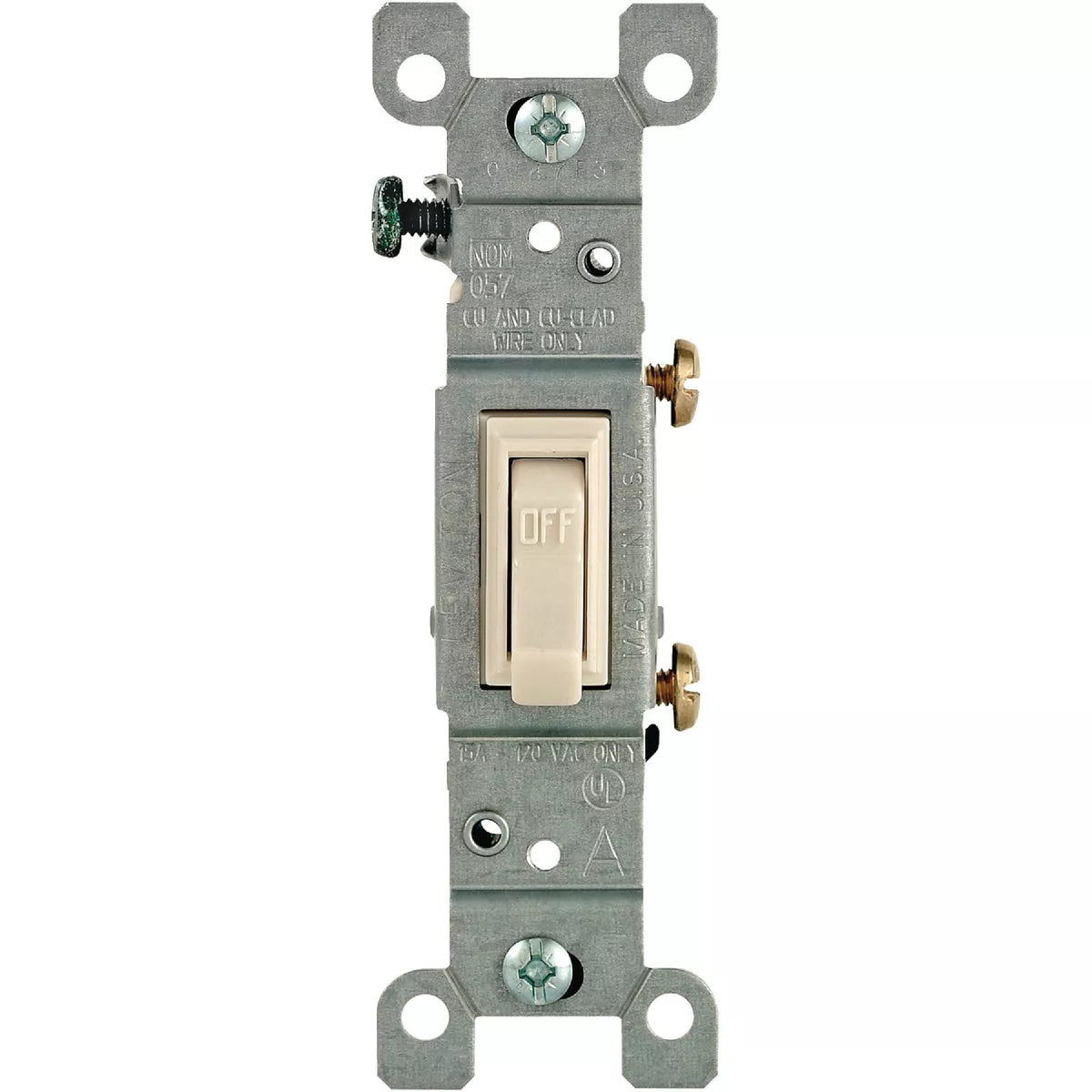Leviton Residential Grade 15 Amp Toggle Single Pole Grounded Switch, Light Almond
