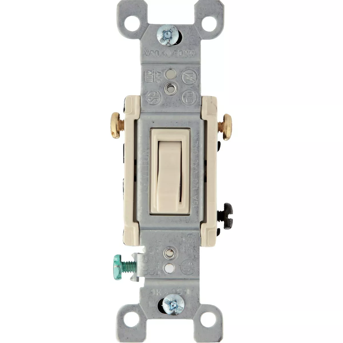 Leviton Quiet Grounded Toggle Light Almond 15A 3-Way Switch