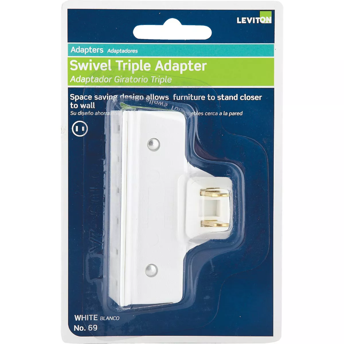 Leviton White 15A 3-Outlet Swivel Tap - photo 2