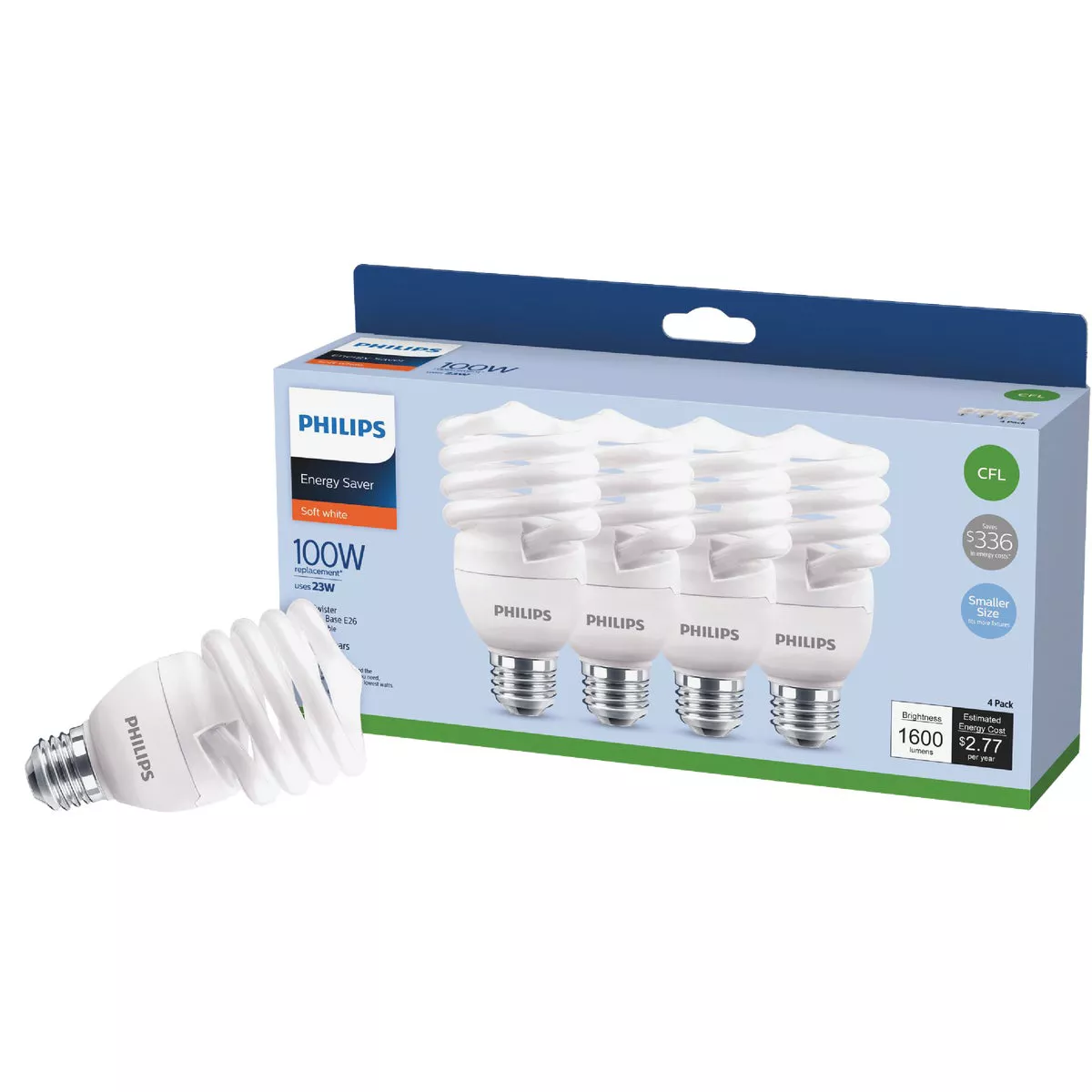 Philips Energy Saver 100W Equivalent Soft White Medium Base T2 Spiral CFL  Light Bulb (4-Pack) | Do it Best, image size:1200x1200