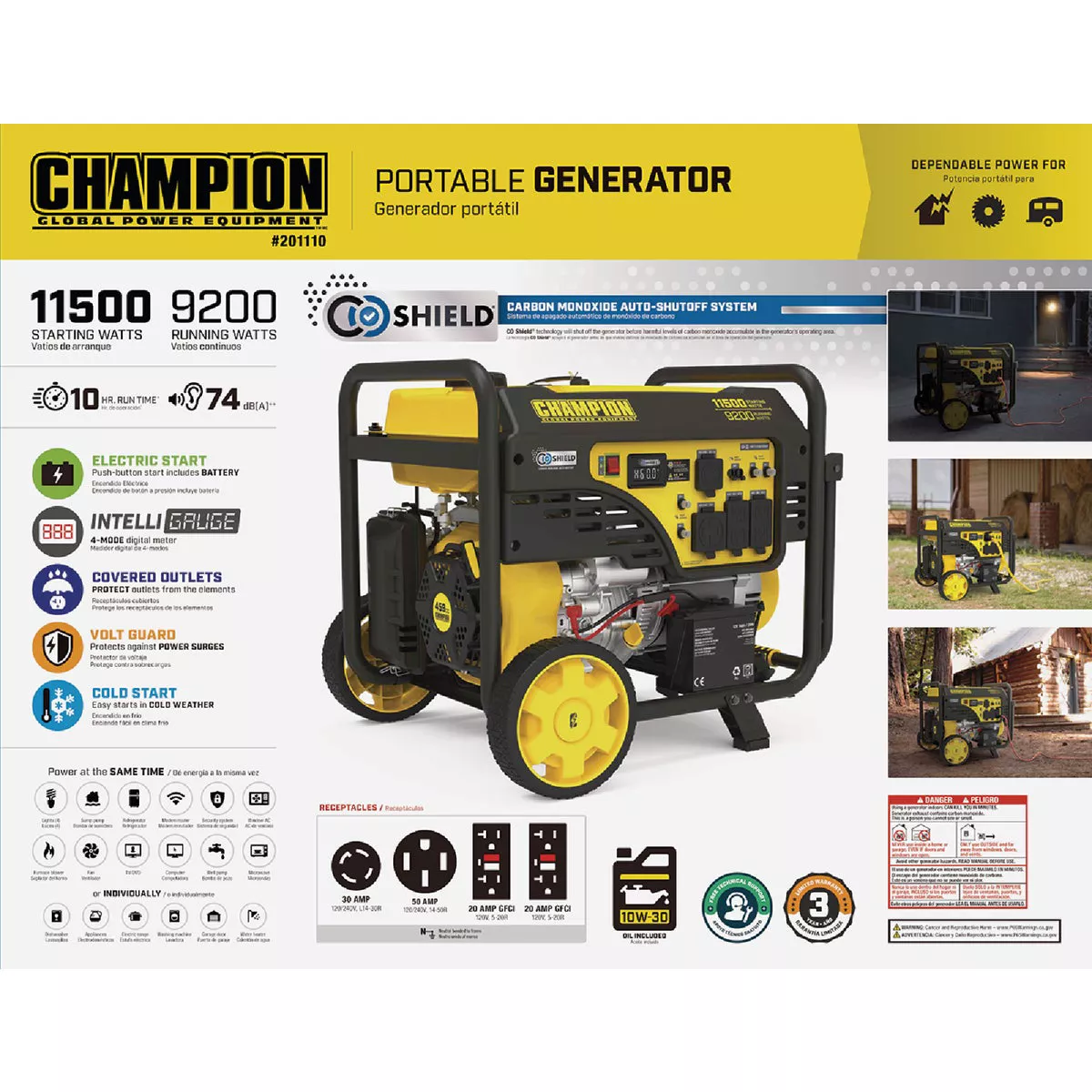 Champion 9200W Gasoline Powered Electric/Recoil Start Portable Generator - photo 2