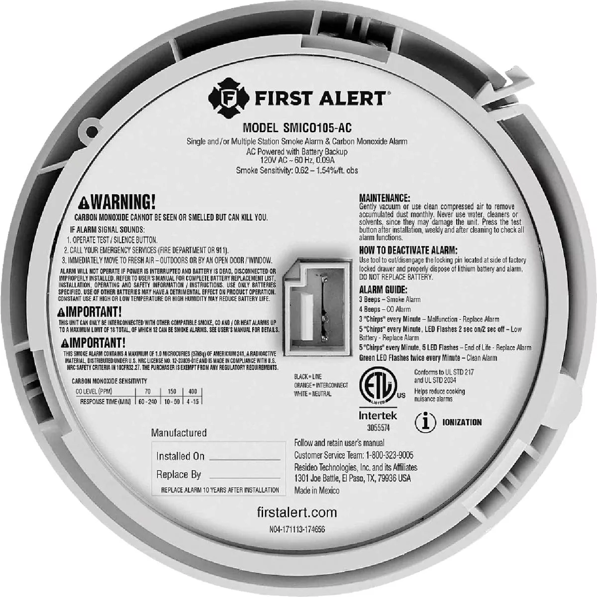 First Alert SMICO105-AC 2-In-1 Interconnect Hardwire Ionization Smoke & Carbon Monoxide Alarm - photo 6