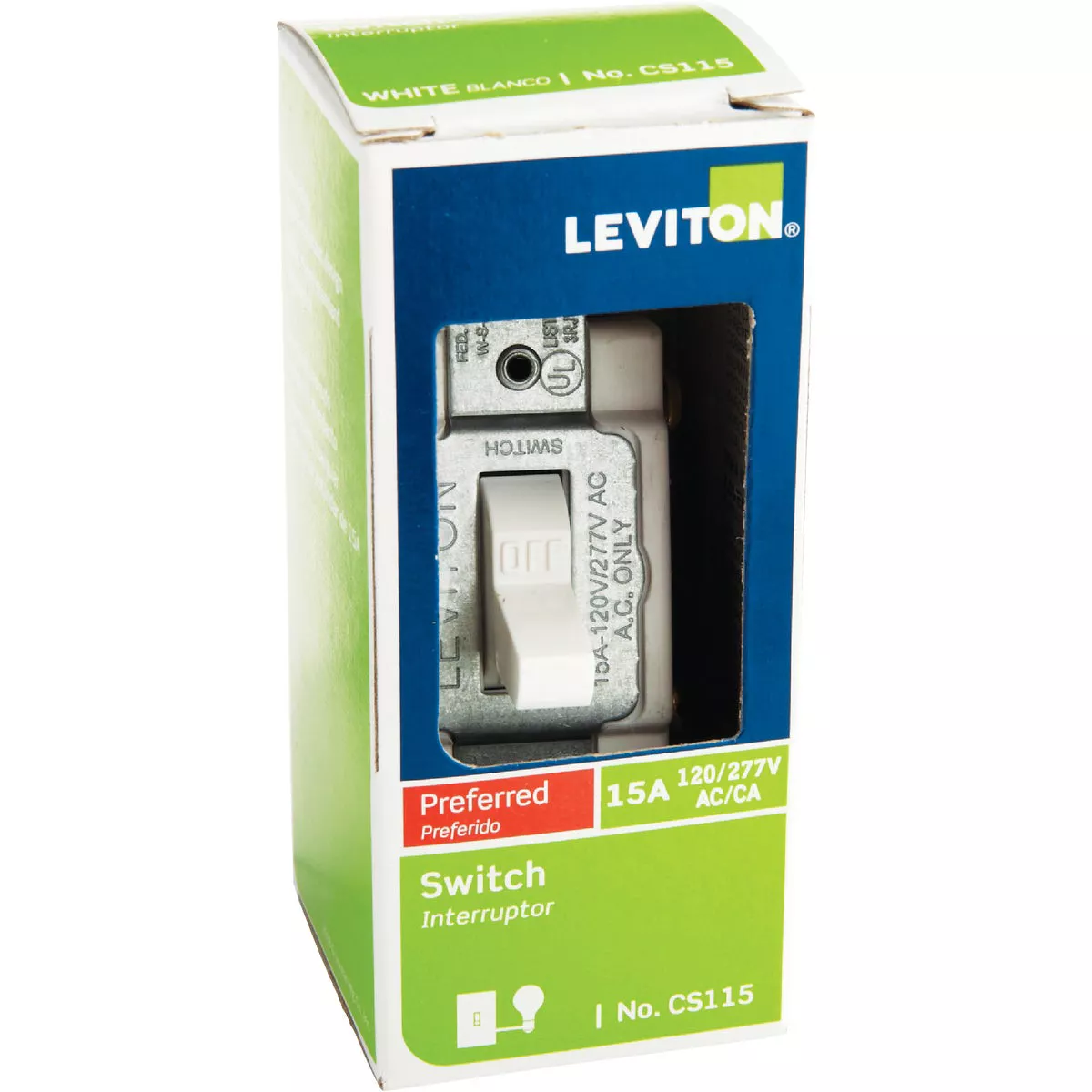 Leviton Commercial Grade 15 Amp Toggle Single Pole Switch, White - photo 2