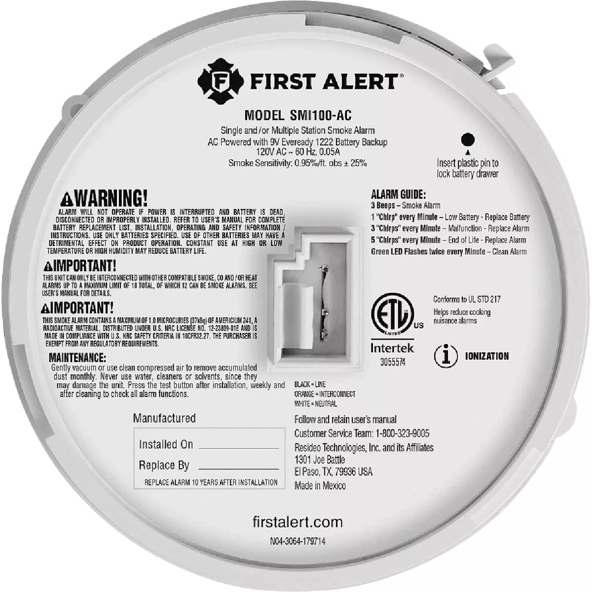 First Alert SMI100-AC Interconnect Hardwire Smoke Alarm with Battery Backup - photo 5