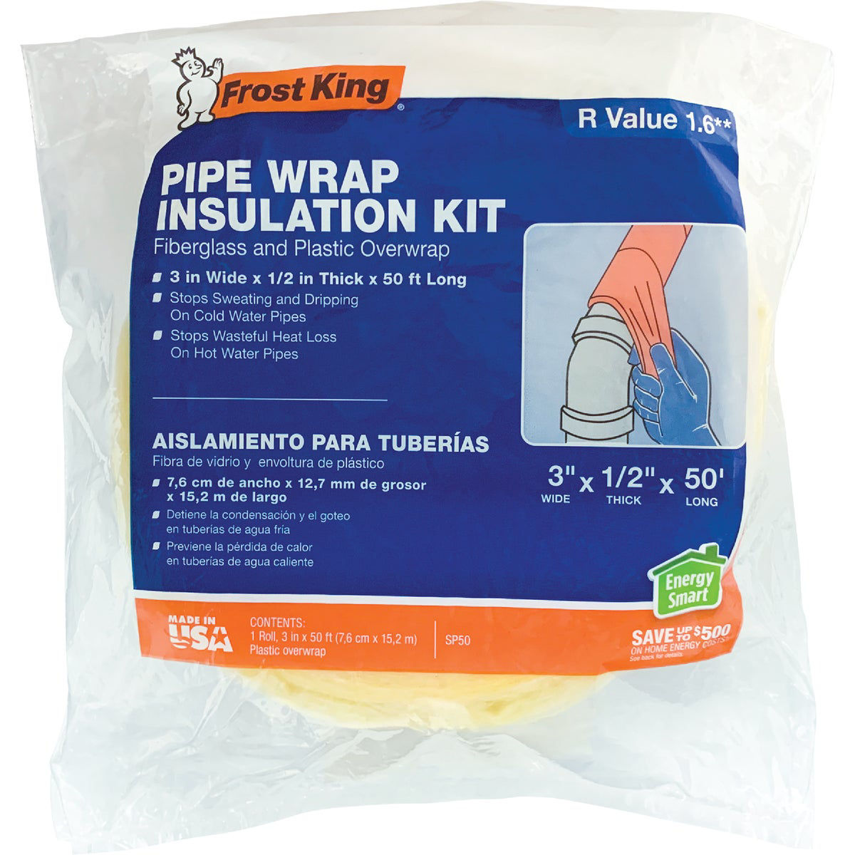 Frost King 1/2 In. x 3 In. x 50 Ft. Fiberglass Pipe Insulation