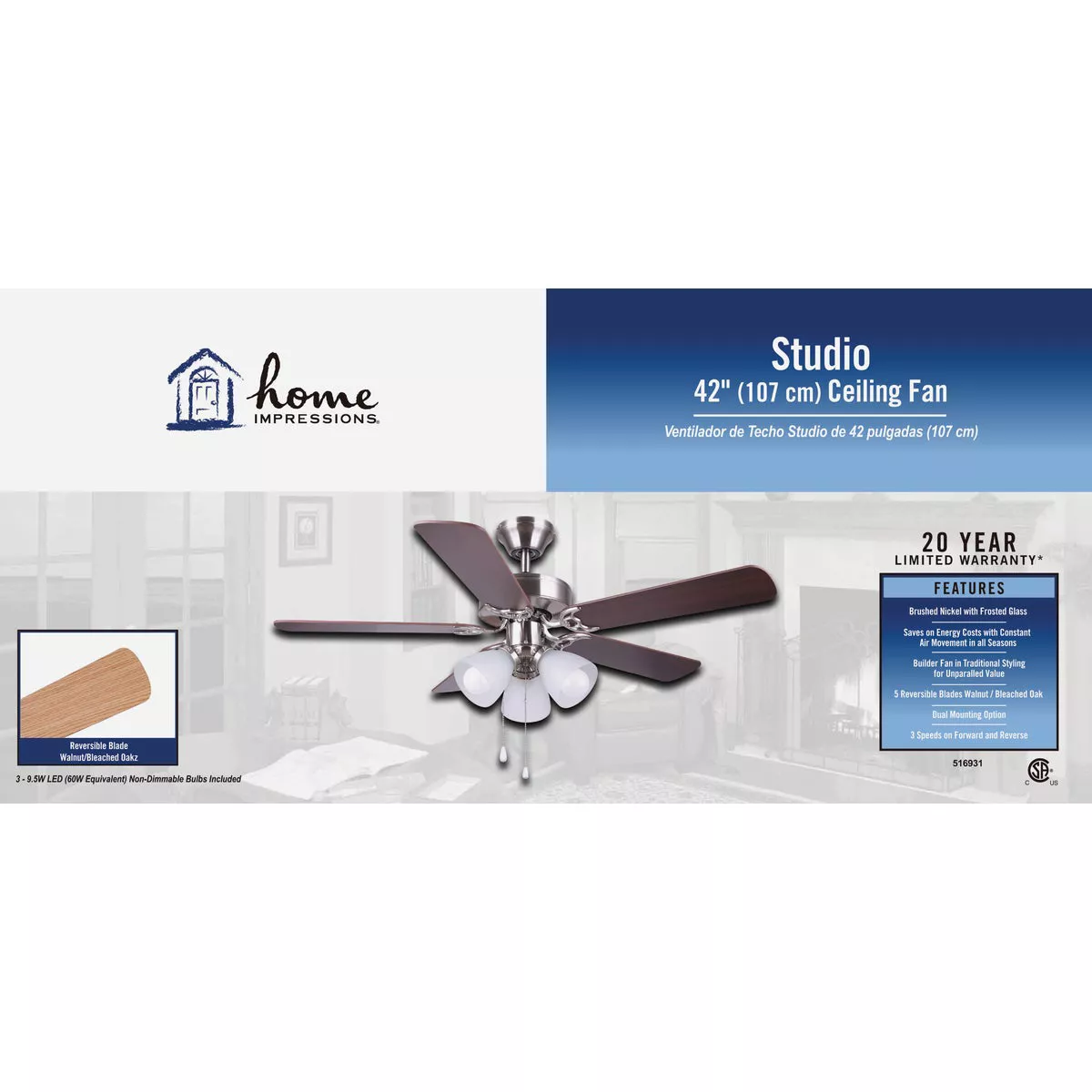 Home Impressions Studio 42 In. Brushed Nickel Ceiling Fan with Light Kit - photo 2