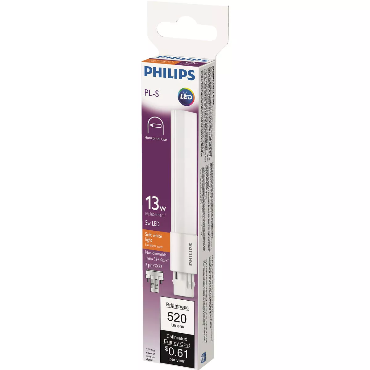 Philips 13W Equivalent 6.6 In. Soft White PL-S GX23 Base LED Tube Light Bulb