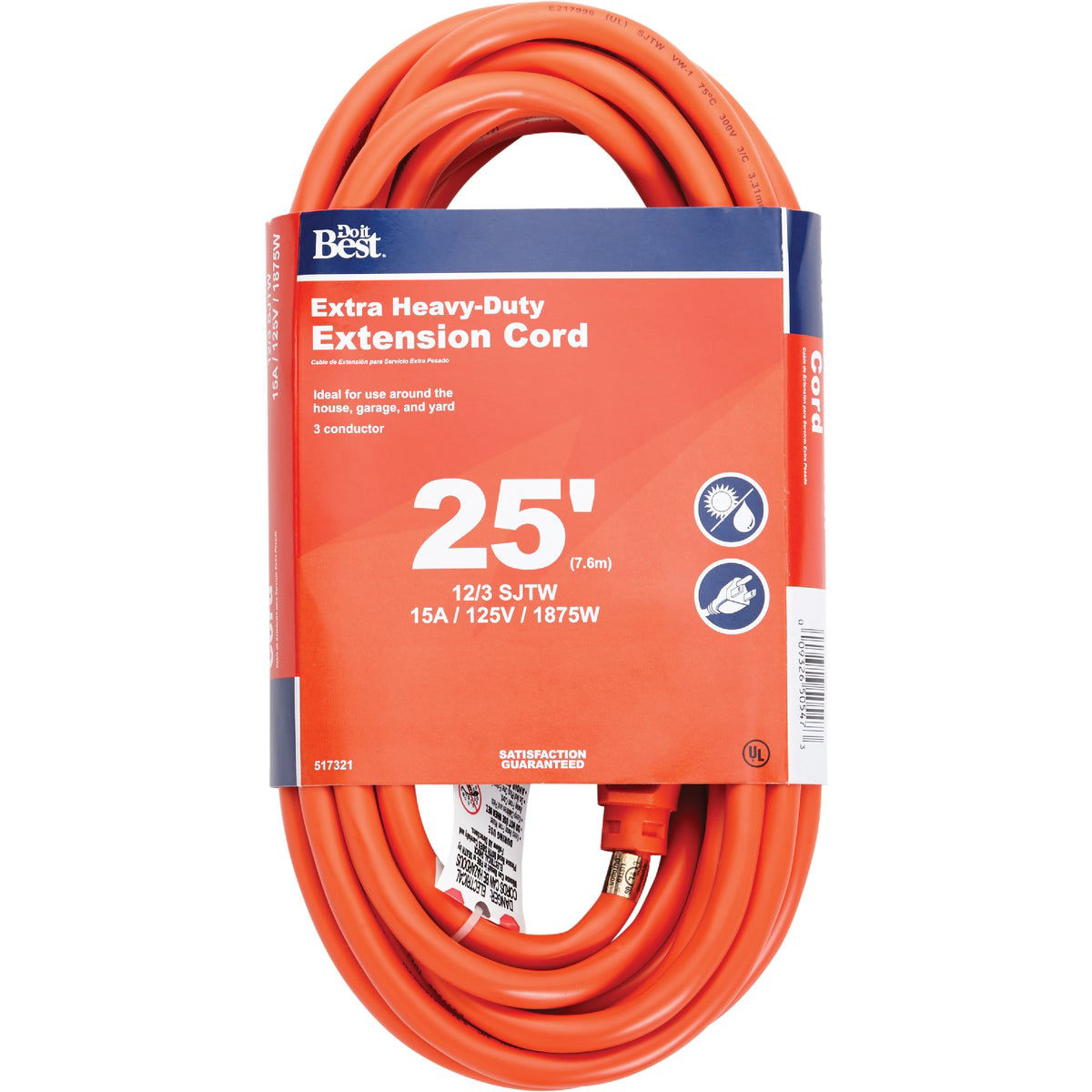 100 ft. 12/3 Extension Cord Reel 20 Amps 2 Outlets 120VAC Voltage