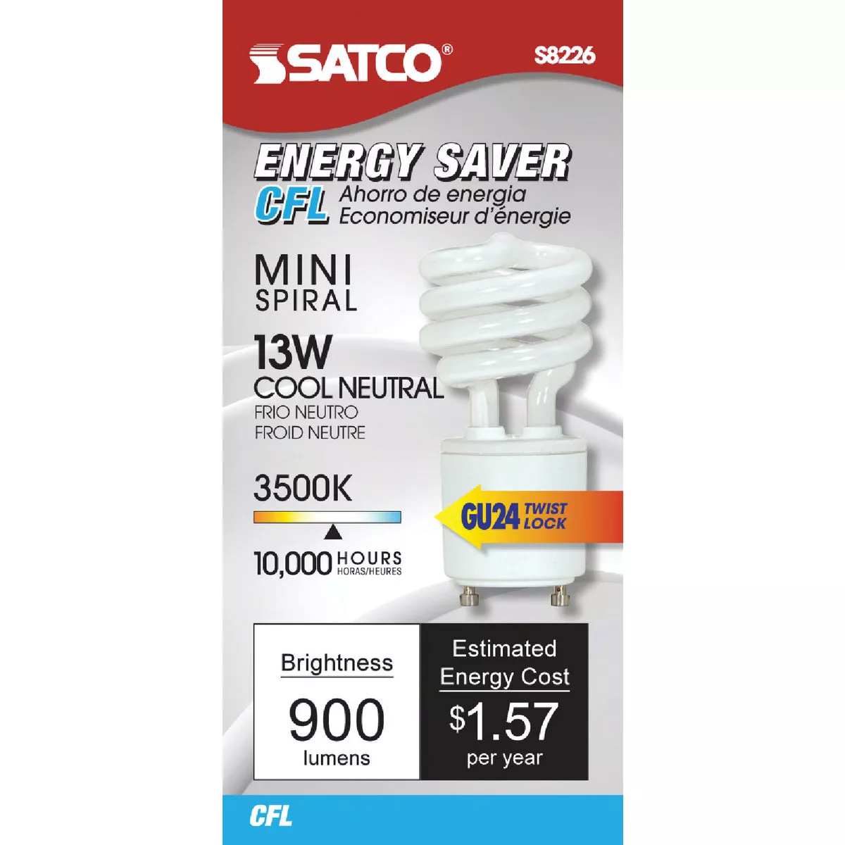 Satco 60W Equivalent Neutral White GU24 Base T2 Spiral CFL Light Bulb - photo 2